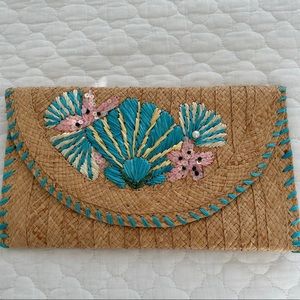 Lily Pulitzer- seashell straw clutch